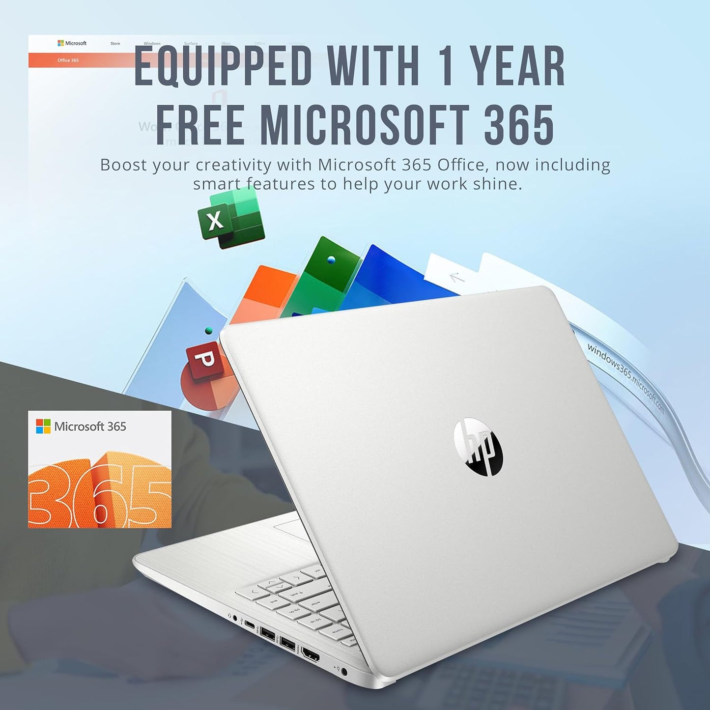 HP Stream 14" HD Brightview Laptop, Intel Celeron N4120, 16GB RAM, 288GB Storage (128GB Emmc + 160GB Docking Station Set), Intel UHD Graphics, 720P Webcam, Wi-Fi, 1 Year Office 365, Win 11 S, Silver