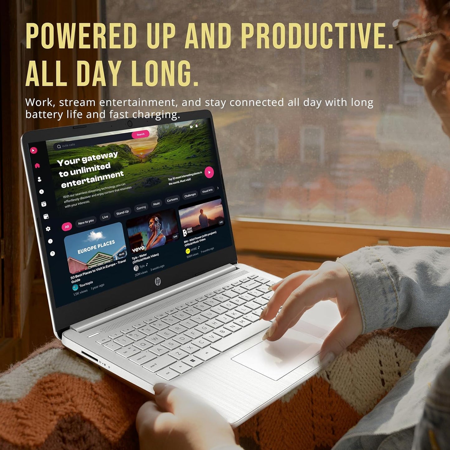 HP Stream 14" HD Brightview Laptop, Intel Celeron N4120, 16GB RAM, 288GB Storage (128GB Emmc + 160GB Docking Station Set), Intel UHD Graphics, 720P Webcam, Wi-Fi, 1 Year Office 365, Win 11 S, Silver