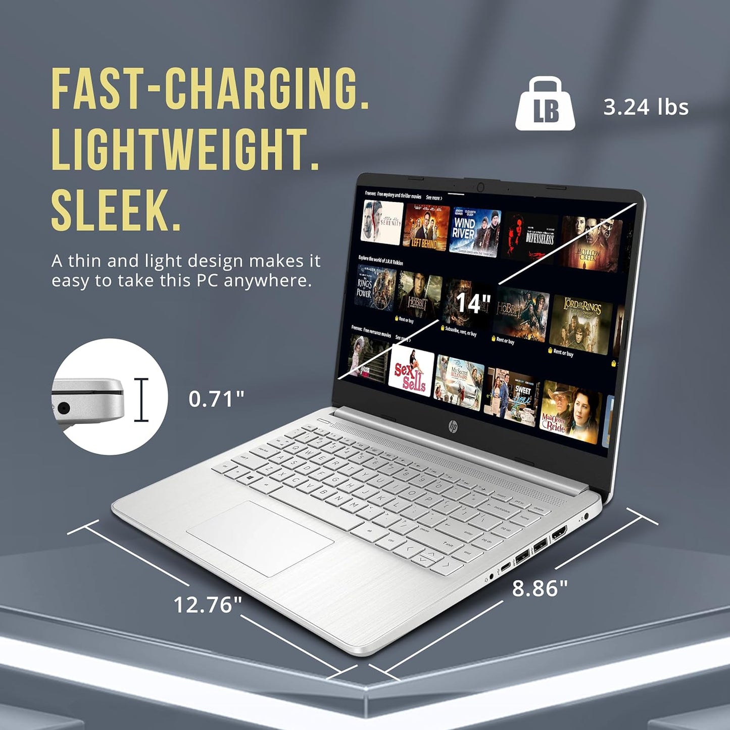 HP Stream 14" HD Brightview Laptop, Intel Celeron N4120, 16GB RAM, 288GB Storage (128GB Emmc + 160GB Docking Station Set), Intel UHD Graphics, 720P Webcam, Wi-Fi, 1 Year Office 365, Win 11 S, Silver
