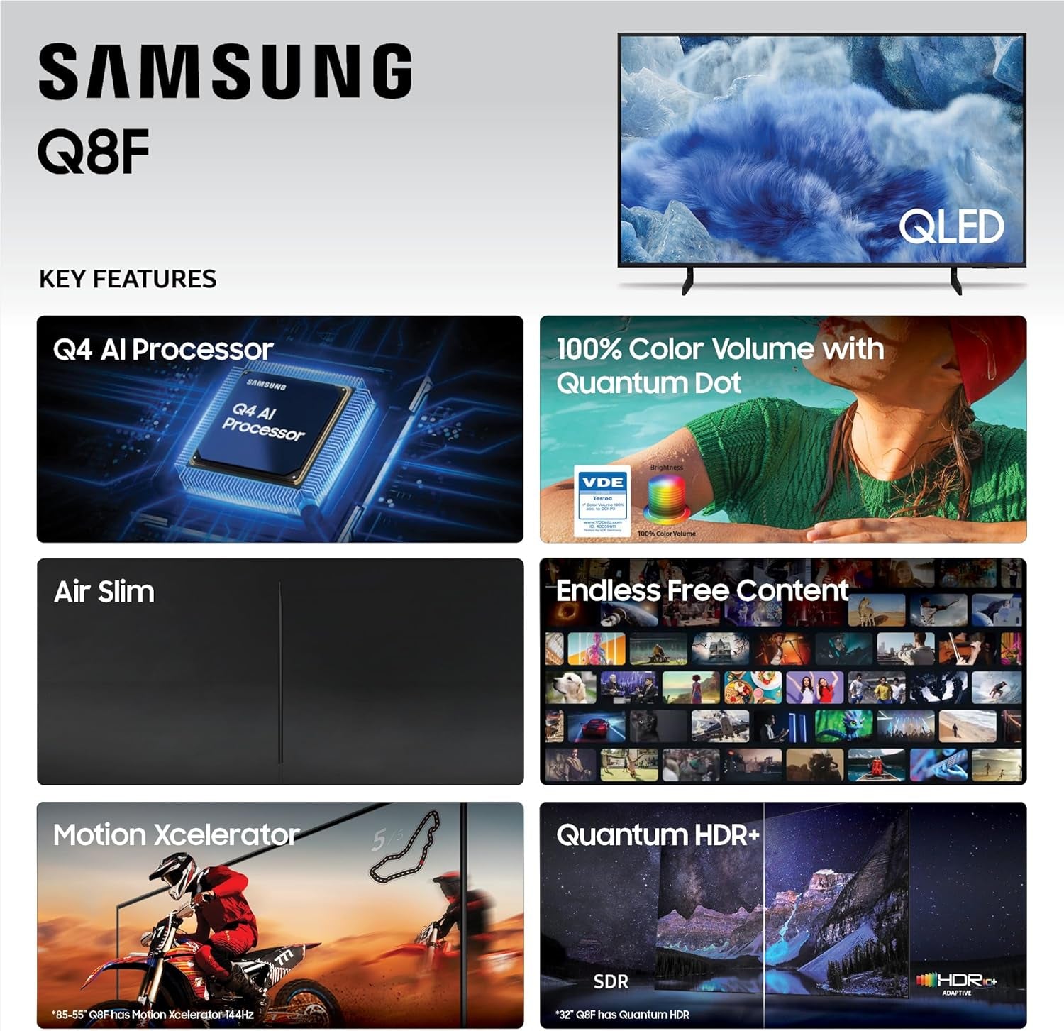 SAMSUNG 43-Inch Class QLED Q8F 4K UHD Smart TV (2025 Model) Q4 AI Processor, 100% Color Volume with Quantum Dot, Airslim Design, Endless Free Content, Samsung Vision AI, Alexa Built-In