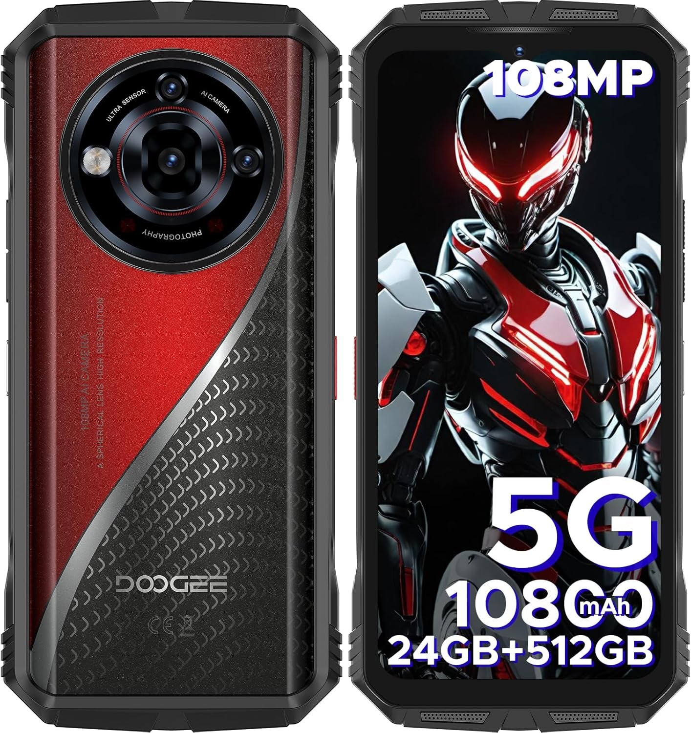 DOOGEE S118 Pro (2025) Rugged Smartphone 5G,10800Mah(33W) 24GB+512GB/2TB Rugged Phone,Ddr5,108Mp+20Mp Night Vision,6.6''Fhd+120Hz Rugged Unlocked Cell Phone,Dual Sim/Dual Unlock/Nfc/Gps/Otg/Wifi 6