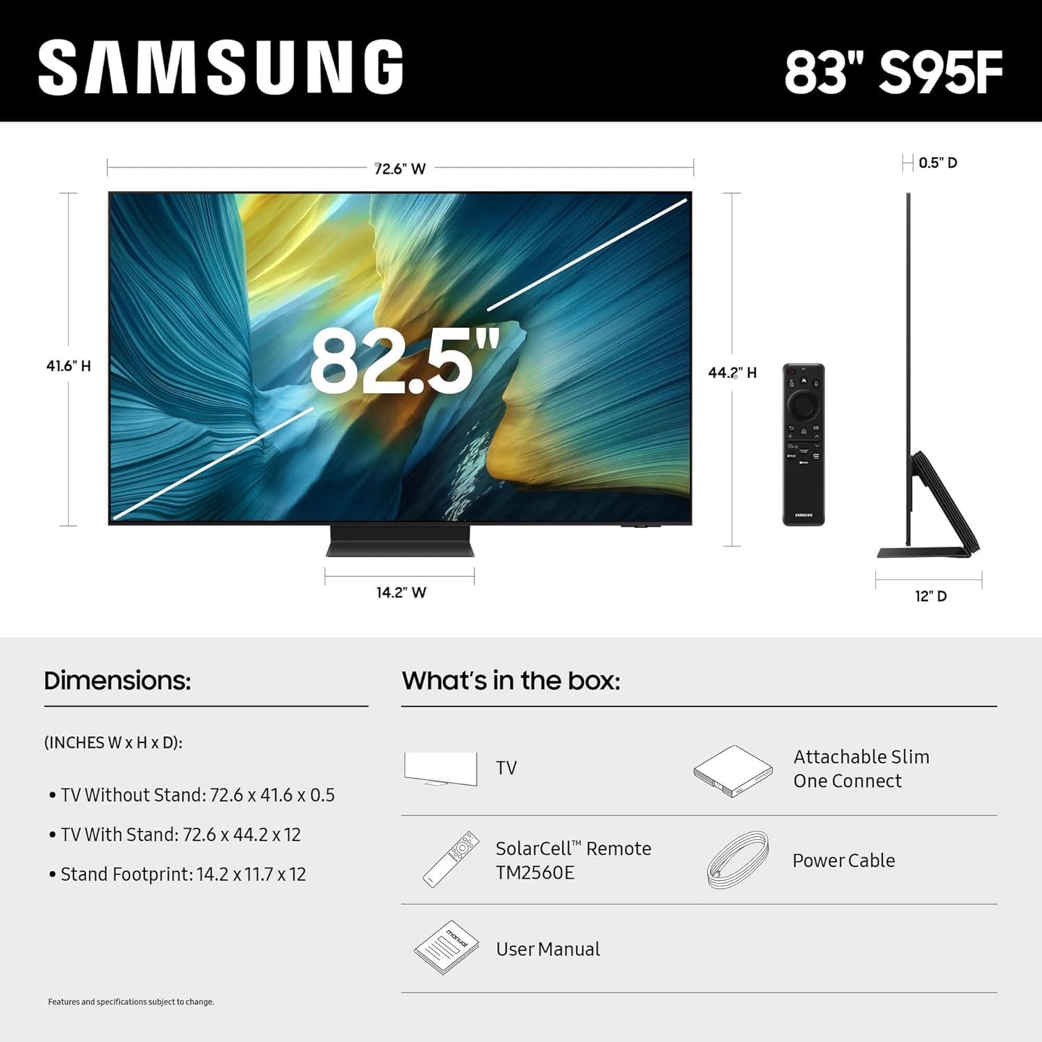 SAMSUNG 83-Inch Class OLED S95F 4K Glare Free Smart TV (2025 Model) NQ4 AI Gen3 Processor, OLED HDR Pro, Motion Xcelerator 164Hz, Dolby Atmos, Samsung Vision AI, Alexa Built-In