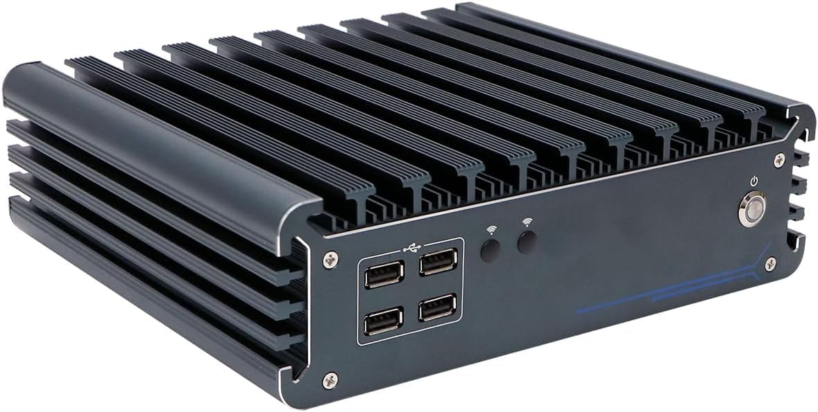 PARTAKER Fanless Industrial Computer, Mini PC, IPC, Core I7 1255U, I15, 4 X HDMI, 2 X LAN, TPM2.0, 4 X COM COM1/2 for RS232/RS485, 8G RAM, 256G SSD