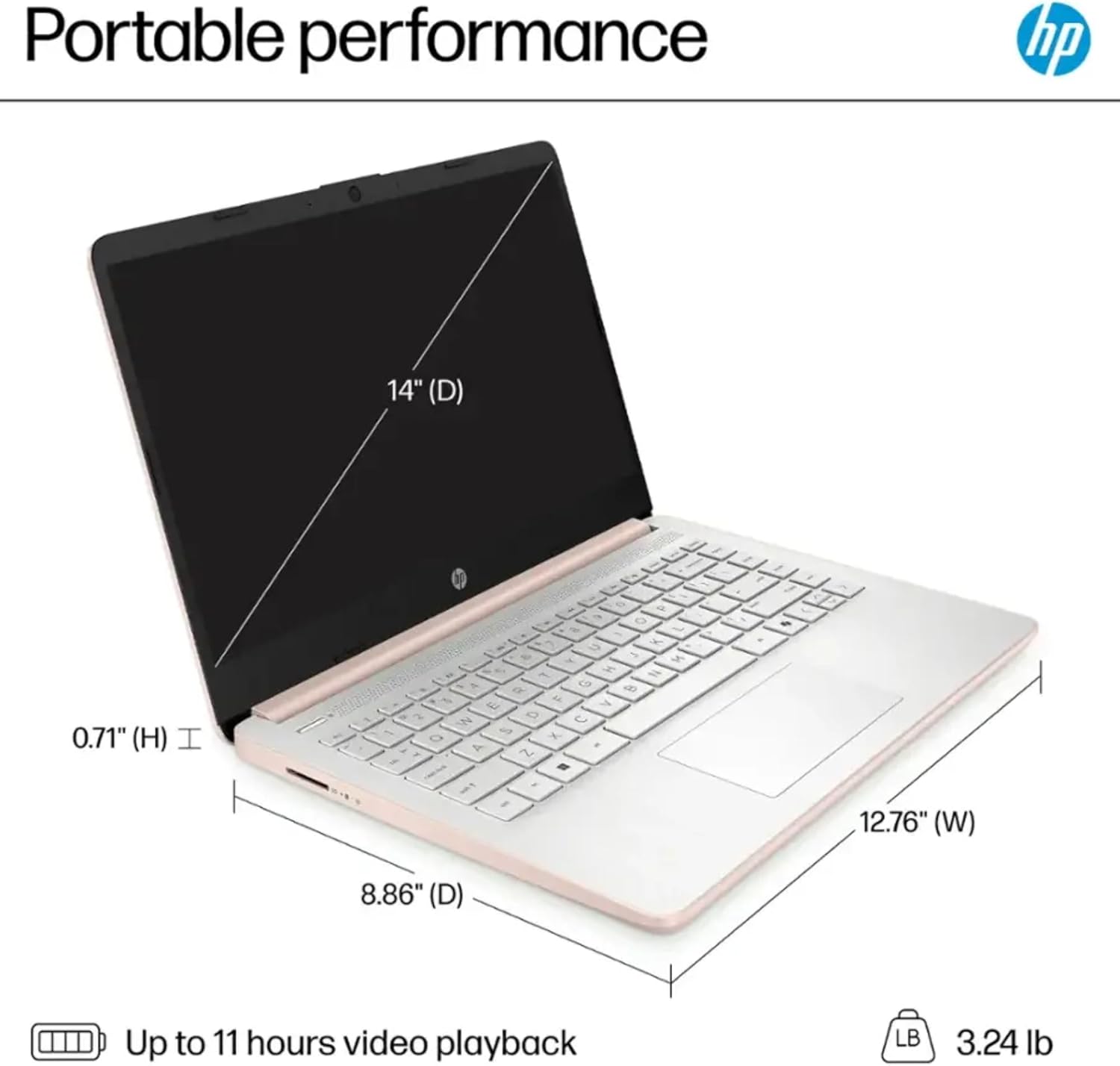 HP Rose Gold Ultrabook Laptop with Microsoft Office 365, Intel 2-Core CPU, 1.1TB Storage (1TB Onedrive and 64GB SSD), 8GB RAM, Windows 11, No Mouse