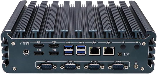 PARTAKER Fanless Industrial Computer, Mini PC, IPC, Core I7 1255U, I15, 4 X HDMI, 2 X LAN, TPM2.0, 4 X COM COM1/2 for RS232/RS485, 8G RAM, 256G SSD