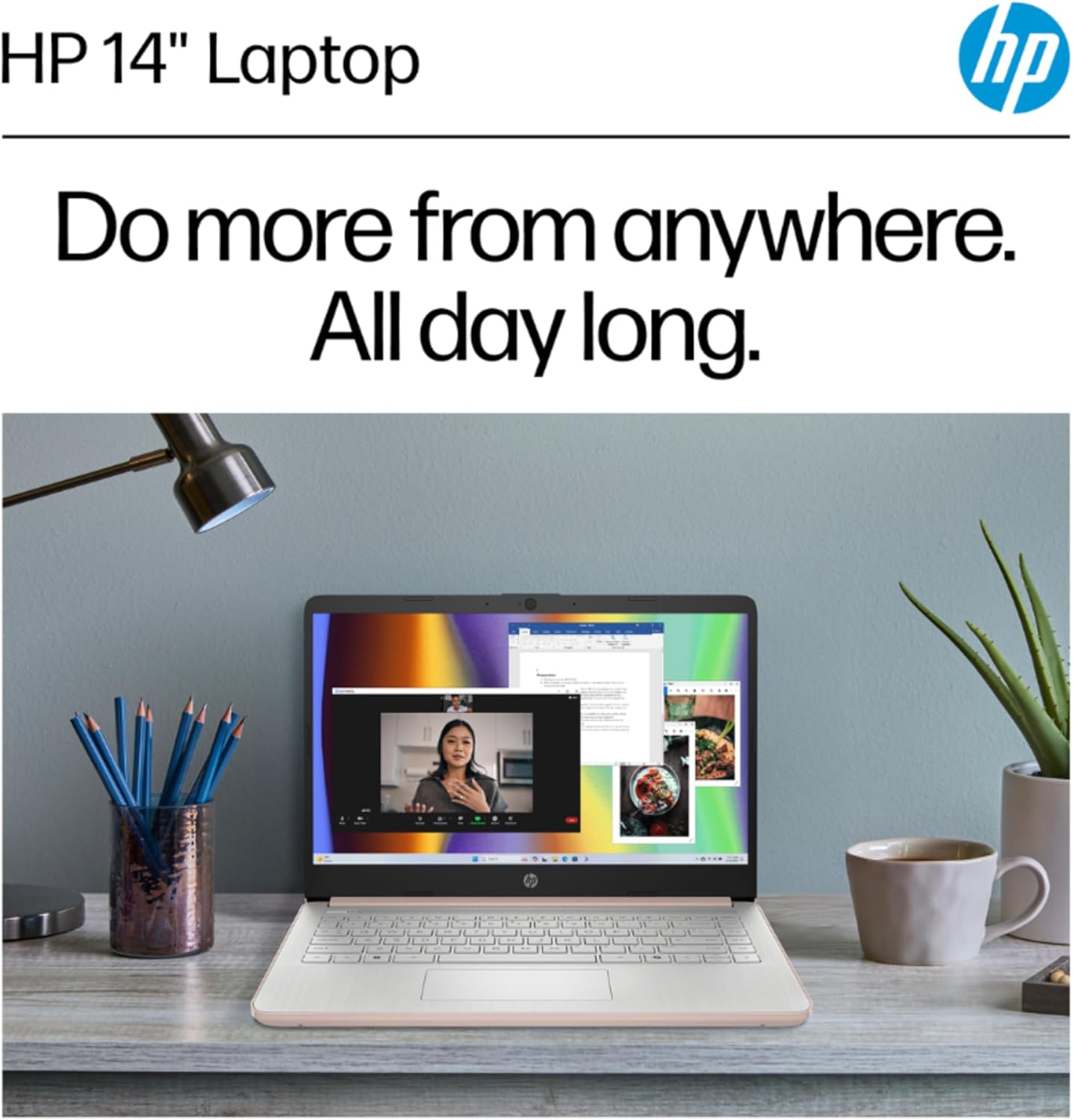 HP Rose Gold Ultrabook Laptop with Microsoft Office 365, Intel 2-Core CPU, 1.1TB Storage (1TB Onedrive and 64GB SSD), 8GB RAM, Windows 11, No Mouse