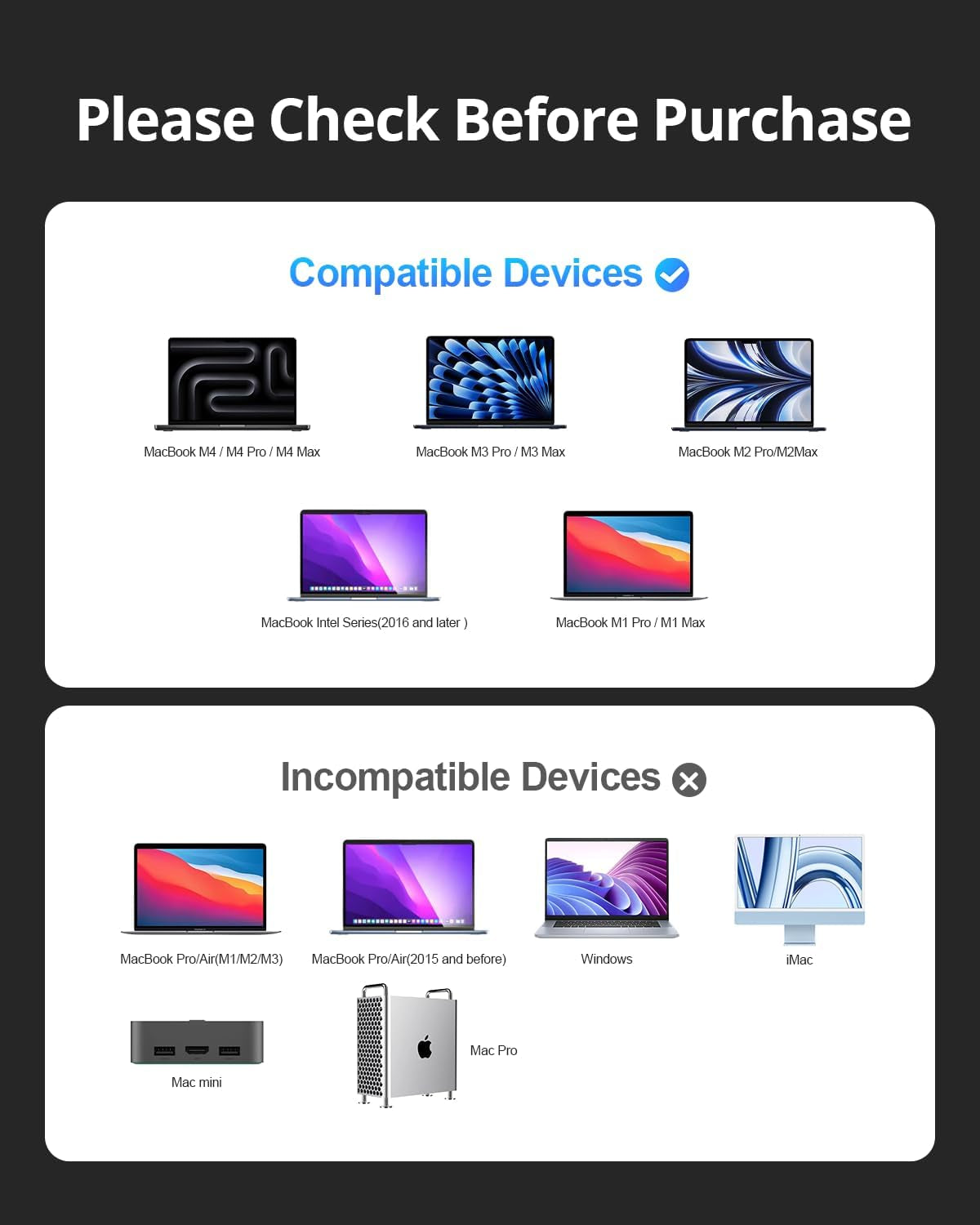 Macbook Pro Docking Station Dual Monitor 4K@60Hz HDMI, USB C Docking Station Vertical 100W Power Adapter for Macbook Pro/Air with USB 3.0, Sd&Microsd,Ethernet, Audio