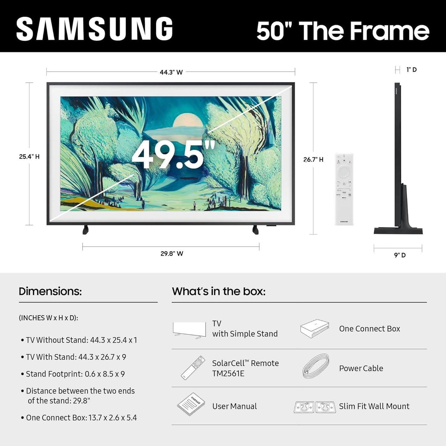 SAMSUNG 50-Inch Class the Frame LS03F 4K QLED Smart TV (2025 Model) Modern Frame Design, NQ4 AI Gen2 Processor, Art Mode, Artful Picture Quality, Samsung Vision AI, Alexa Built-In