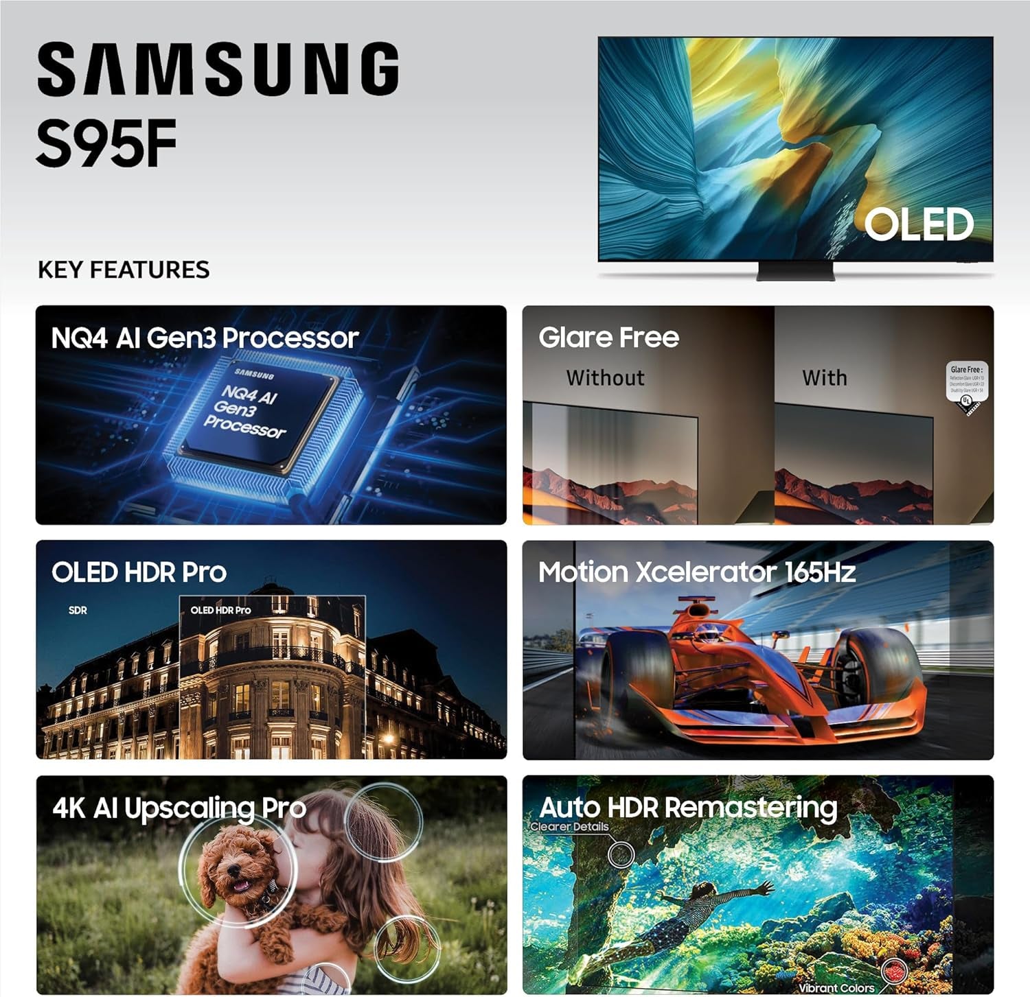 SAMSUNG 83-Inch Class OLED S95F 4K Glare Free Smart TV (2025 Model) NQ4 AI Gen3 Processor, OLED HDR Pro, Motion Xcelerator 164Hz, Dolby Atmos, Samsung Vision AI, Alexa Built-In
