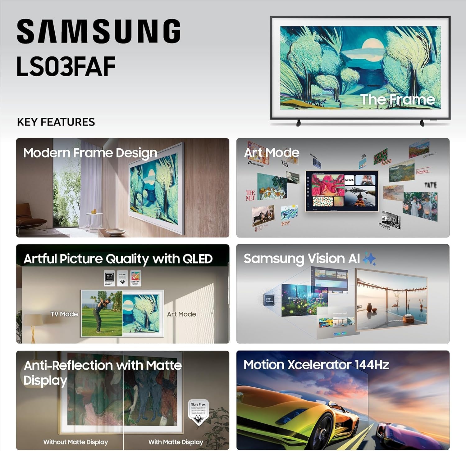 SAMSUNG 50-Inch Class the Frame LS03F 4K QLED Smart TV (2025 Model) Modern Frame Design, NQ4 AI Gen2 Processor, Art Mode, Artful Picture Quality, Samsung Vision AI, Alexa Built-In