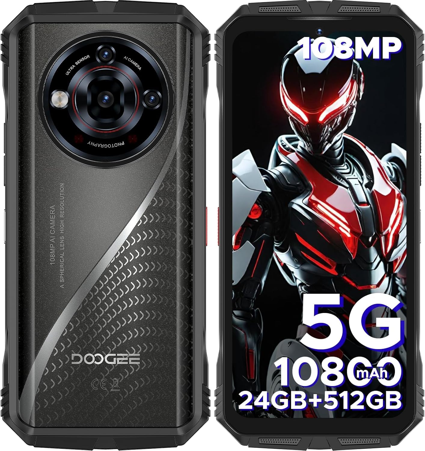 DOOGEE S118 Pro (2025) Rugged Smartphone 5G,10800Mah(33W) 24GB+512GB/2TB Rugged Phone,Ddr5,108Mp+20Mp Night Vision,6.6''Fhd+120Hz Rugged Unlocked Cell Phone,Dual Sim/Dual Unlock/Nfc/Gps/Otg/Wifi 6
