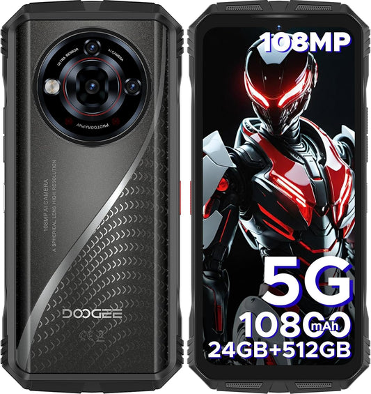 DOOGEE S118 Pro (2025) Rugged Smartphone 5G,10800Mah(33W) 24GB+512GB/2TB Rugged Phone,Ddr5,108Mp+20Mp Night Vision,6.6''Fhd+120Hz Rugged Unlocked Cell Phone,Dual Sim/Dual Unlock/Nfc/Gps/Otg/Wifi 6