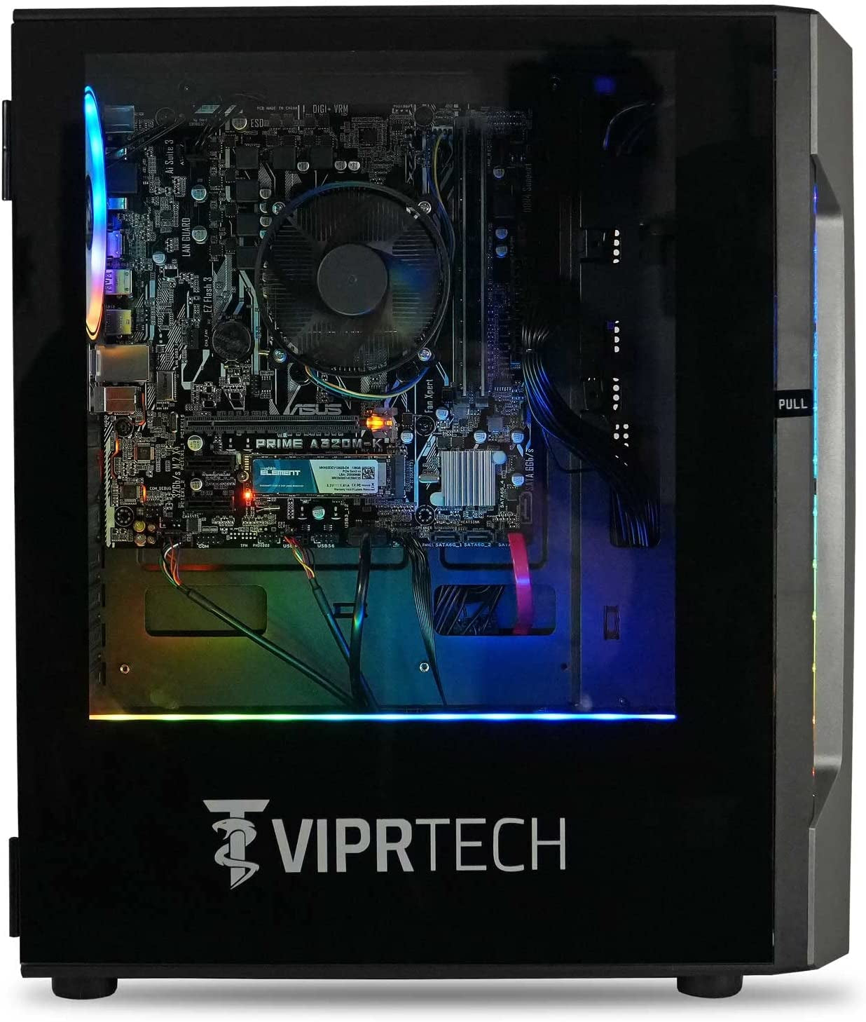 Viprtech Whiteout Gaming PC Desktop Computer - AMD Ryzen 5 5600G (12-Core 4.4Ghz), AMD Radeon RX Vega 7 Graphics, 16GB DDR4 RAM, 128GB Nvme SSD, 1TB HDD, Wifi, RGB, 1 Year Warranty, Black