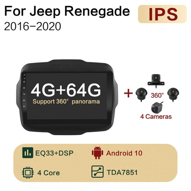 6G+128G Android 10.0 Voice Control 4G IPS Car Radio Multimedia Player GPS for Jeep Renegade 2016-2020 2Din 360 Panoramic Sunroof