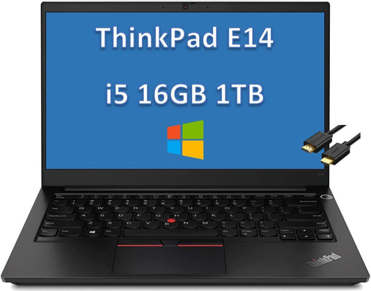 2022 Thinkpad E14 14" FHD (16GB DDR4 RAM, 1TB Pcie M.2 SSD, Intel 4-Core I5-10210U(Beat I7-8550U)) Full HD 1080P IPS Business Laptop, Type-C, Webcam, IST HDMI Cable, Windows 10/11 Pro