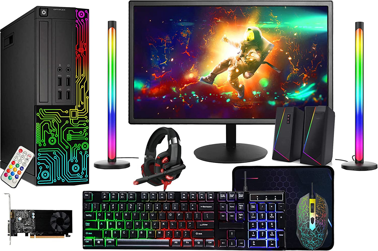 Dell Gaming Optiplex Desktop RGB Computer PC, Intel Core I5, Geforce GT 1030 2GB GDDR5, 16GB RAM, 512GB SSD, 24 Inch HDMI Monitor, RGB Keyboard Mouse and Headset, Wifi, Windows 10 Pro (Renewed)