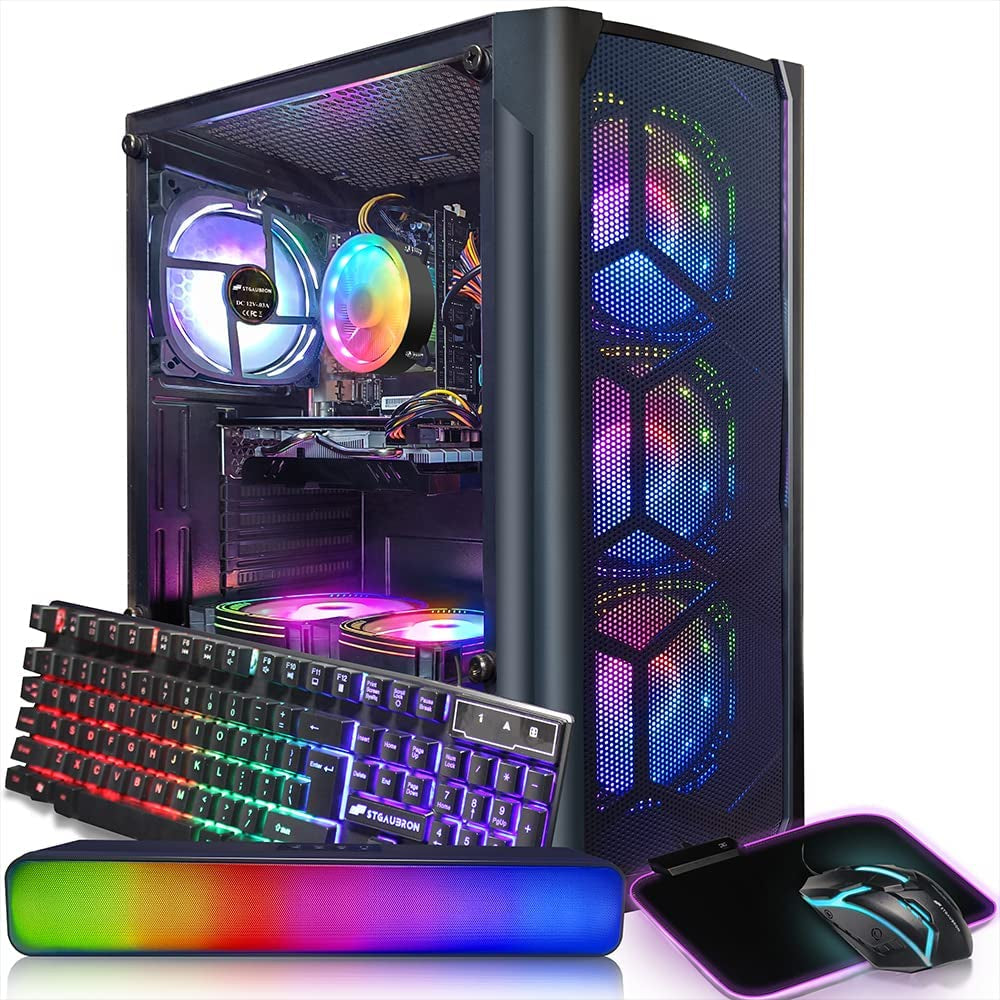 Stgaubron Gaming Desktop PC, Intel Core I5 3.3Ghz up to 3.7Ghz, AMD Radeon RX 550 4G GDDR5, 16G Ram, 512G SSD, Wifi, BT 5.0, RGB Fan X 3, RGB Keybaord & Mouse, RGB Mouse Pad, W10H64