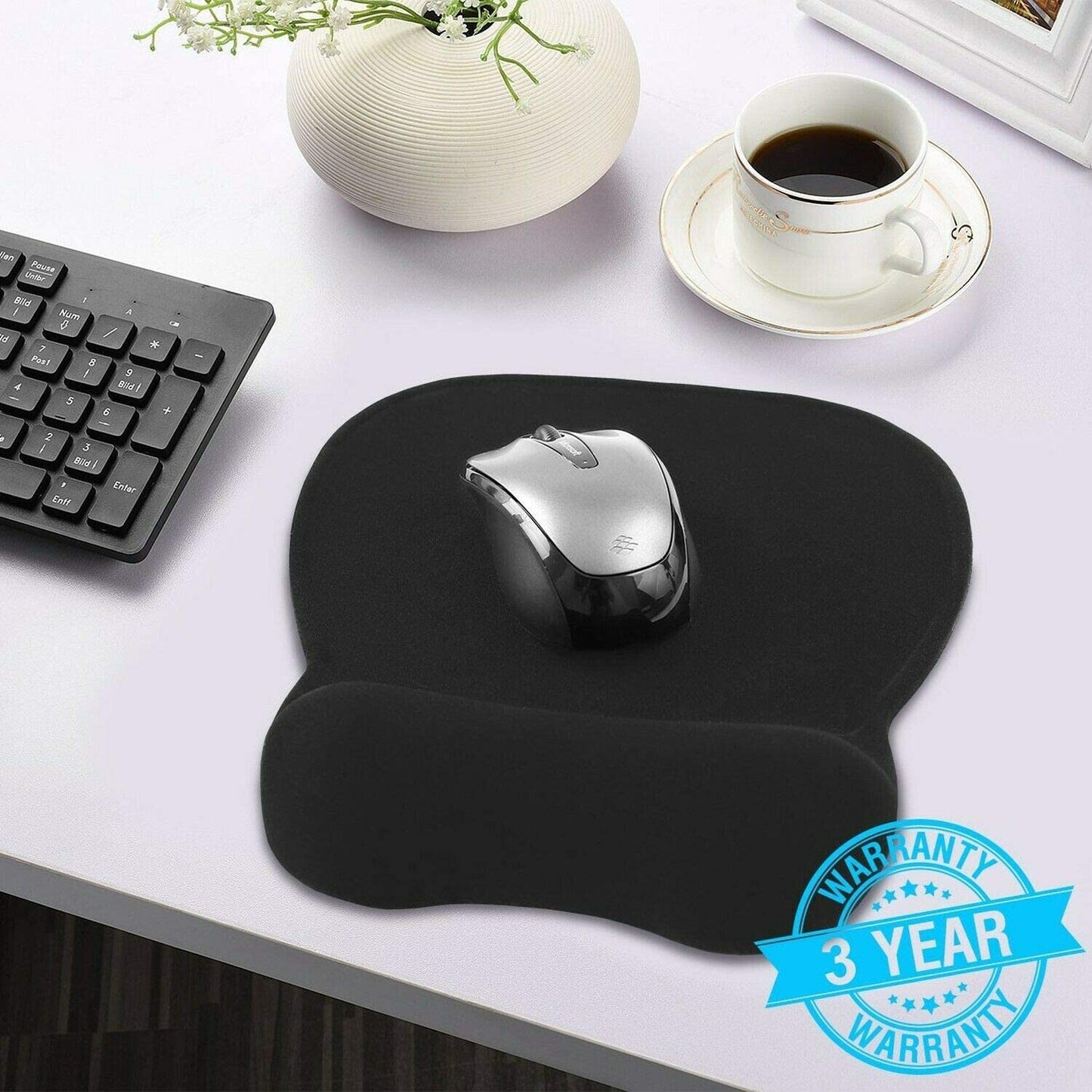 Ergonomic Mouse Pad with Wrist Rest Support, Black | Eliminates All Pains, Carpal Tunnel & Any Other Wrist Discomfort! Non-Slip Base, Stitched Edges! (1)