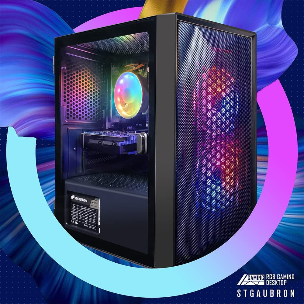 Stgaubron Gaming Desktop PC, Intel Core I5 3.3Ghz up to 3.7Ghz, AMD Radeon RX 550 4G GDDR5, 16G Ram, 512G SSD, Wifi, BT 5.0, RGB Fan X 3, RGB Keybaord & Mouse, RGB Mouse Pad, W10H64