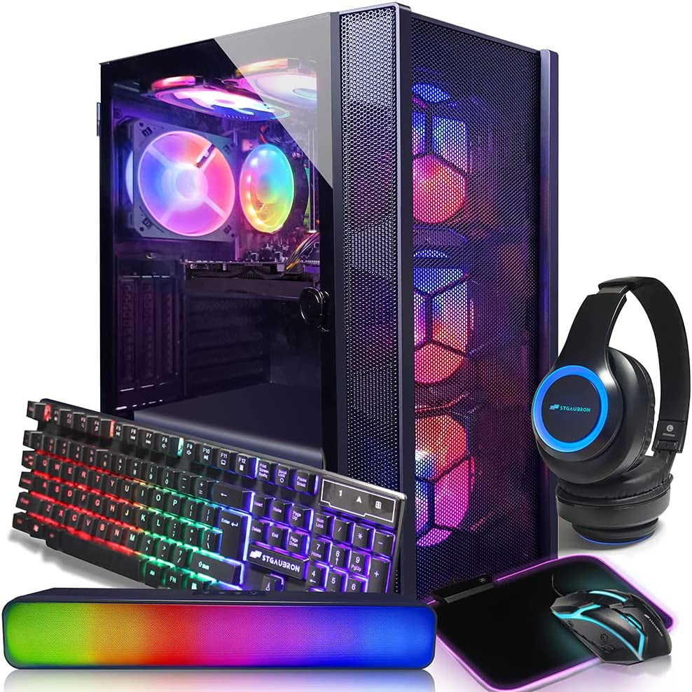 Stgaubron Gaming Desktop PC, Intel Core I5 3.3Ghz up to 3.7Ghz, AMD Radeon RX 550 4G GDDR5, 16G Ram, 512G SSD, Wifi, BT 5.0, RGB Fan X 3, RGB Keybaord & Mouse, RGB Mouse Pad, W10H64