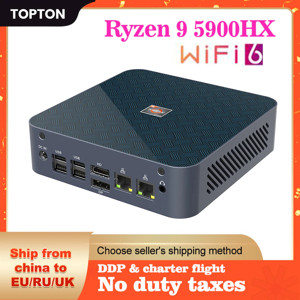 AMD Ryzen Mini PC R9 5900HX R7 5825U Windows 11/10 Dual LAN 3200Mhz Nvme Vega Graphics Gaming Desktop Computer DP Type-C Wifi6E