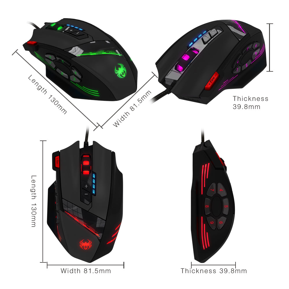 ZELOTES C-12 Wired Mouse USB Optical Gaming Mouse 12 Programmable Buttons Computer Game Mice 4 Adjustable DPI 7 LED Lights Mouse