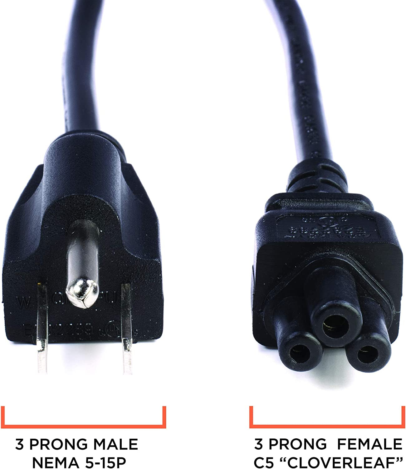 3 Feet, Black - 3 Prong AC Power Cable for Laptops, Computers, & Power Supplies - 3 Ft Three Prong Mouse Power Supply Cord - C5 Power Cord - NEMA 5-15P to C5 / IEC 320-3 Foot (0.9 Meter), Black