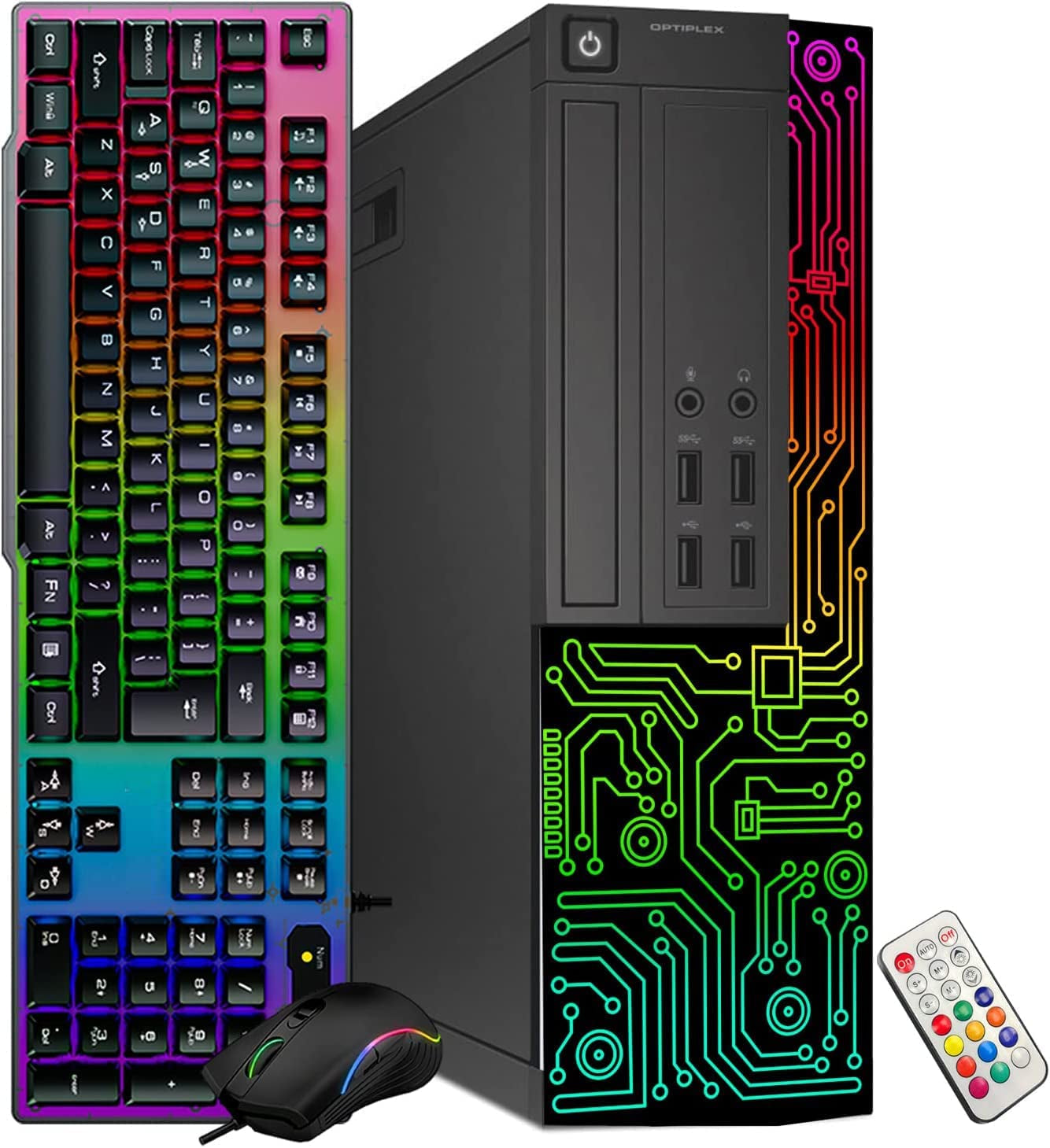 Dell Gaming Optiplex Desktop RGB Computer PC, Intel Core I5, Geforce GT 1030 2GB GDDR5, 16GB RAM, 512GB SSD, 24 Inch HDMI Monitor, RGB Keyboard Mouse and Headset, Wifi, Windows 10 Pro (Renewed)