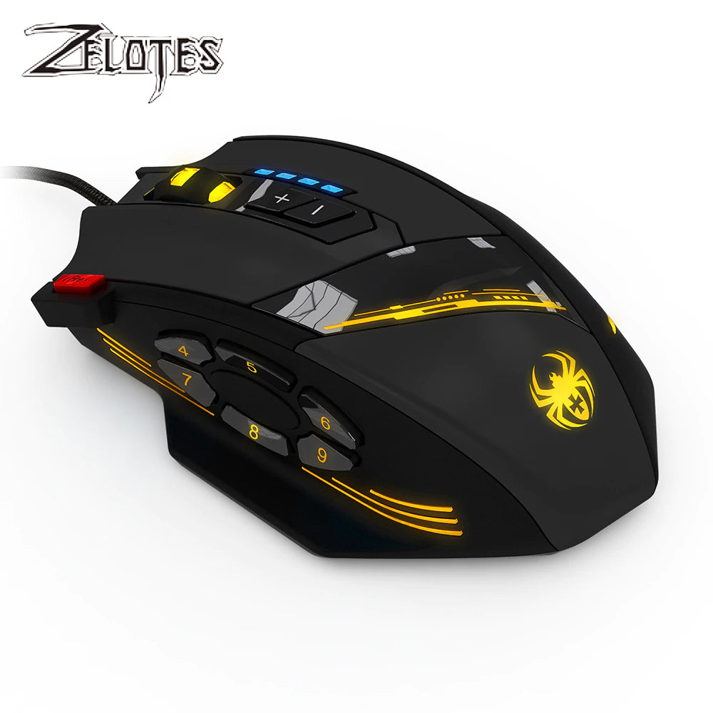 ZELOTES C-12 Wired Mouse USB Optical Gaming Mouse 12 Programmable Buttons Computer Game Mice 4 Adjustable DPI 7 LED Lights Mouse