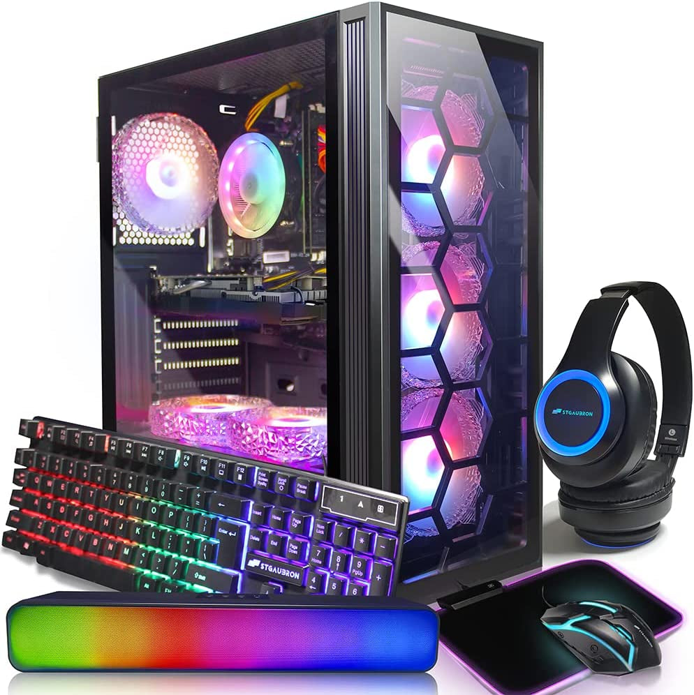 Stgaubron Gaming Desktop Pc,Intel Core I7 3.4G up to 3.9G,Geforce Gtx1660Ti 6G GDDR6,32G,1T Ssd,Wifi,Bt 5.0,RGB Fanx6,Rgb Keybaord&Mouse&Mouse Pad,Rgb BT Sound Bar,Rgb BT Gaming Mic,W10H64