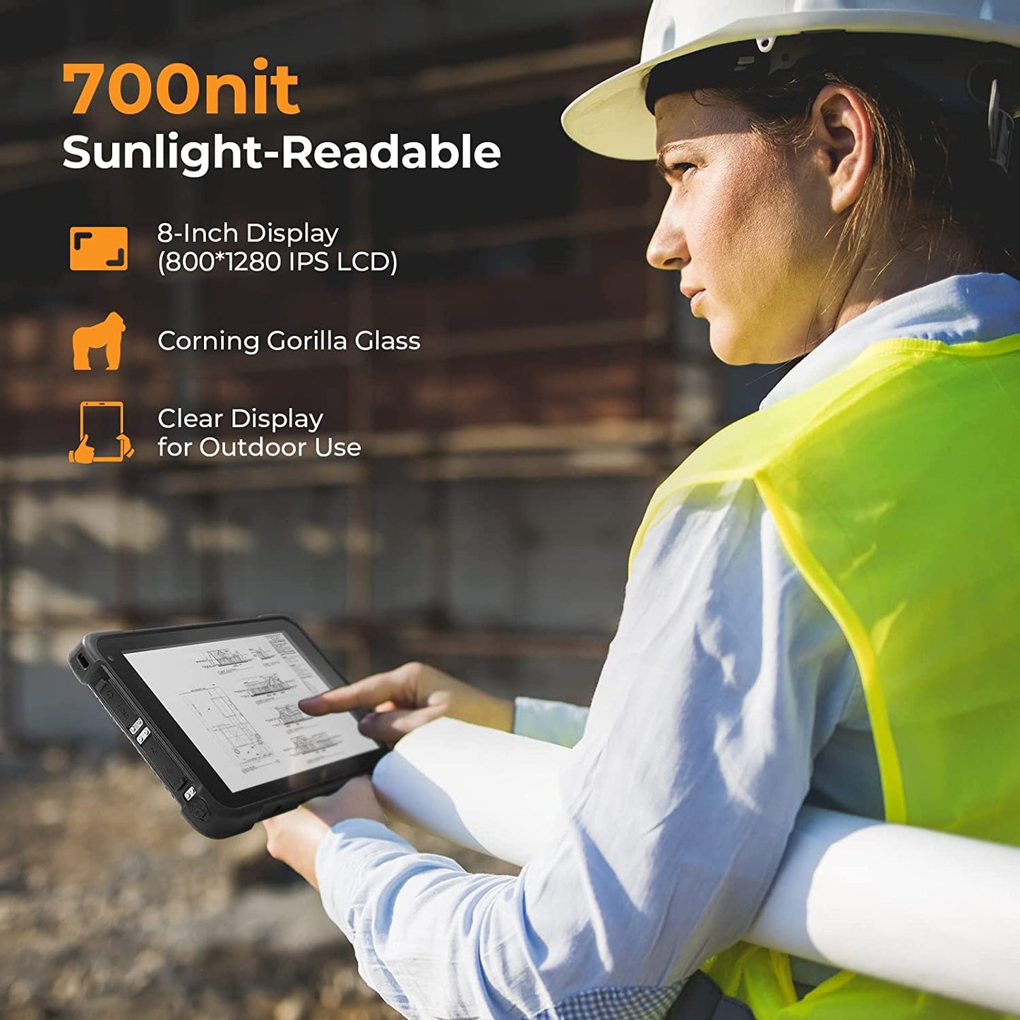 Rugged Tablet, 8-Inch Industrial Tablet PC Windows 10 64-Bit Pro,700Nit Sunlight Readable, MIL-STD-810G, 4G, Wi-Fi,Gps, IP67 Drop and Water Resistant for Engineer Architecture Contractor Tablet