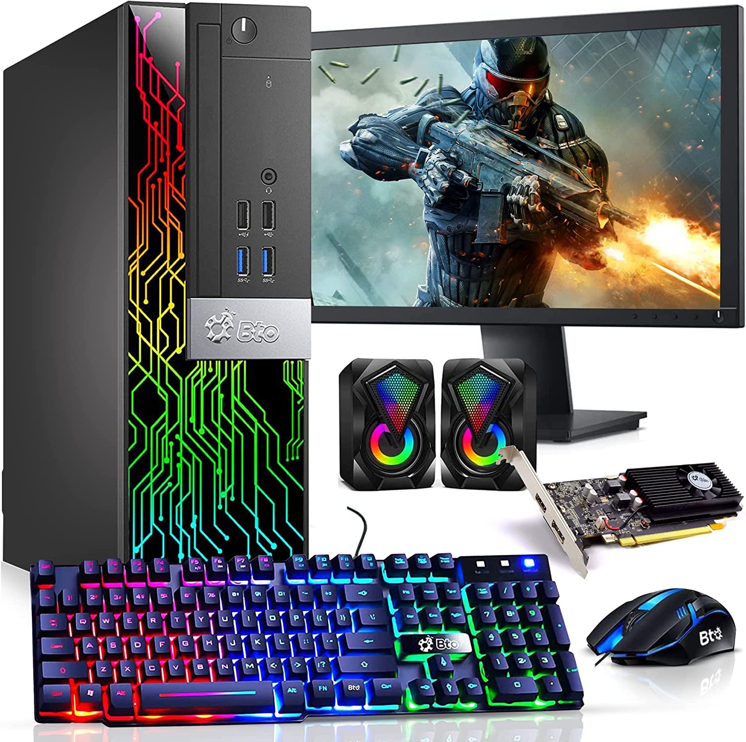 BTO RGB Gaming Desktop Computer PC, Intel Core I7 6Th Gen, 16GB DDR4 Ram, 512GB SSD, AMD Radeon Rx-550 4GB GDDR5, HDMI, RGB Set, New 24 Inch Monitor, Windows 10 Pro (Renewed)