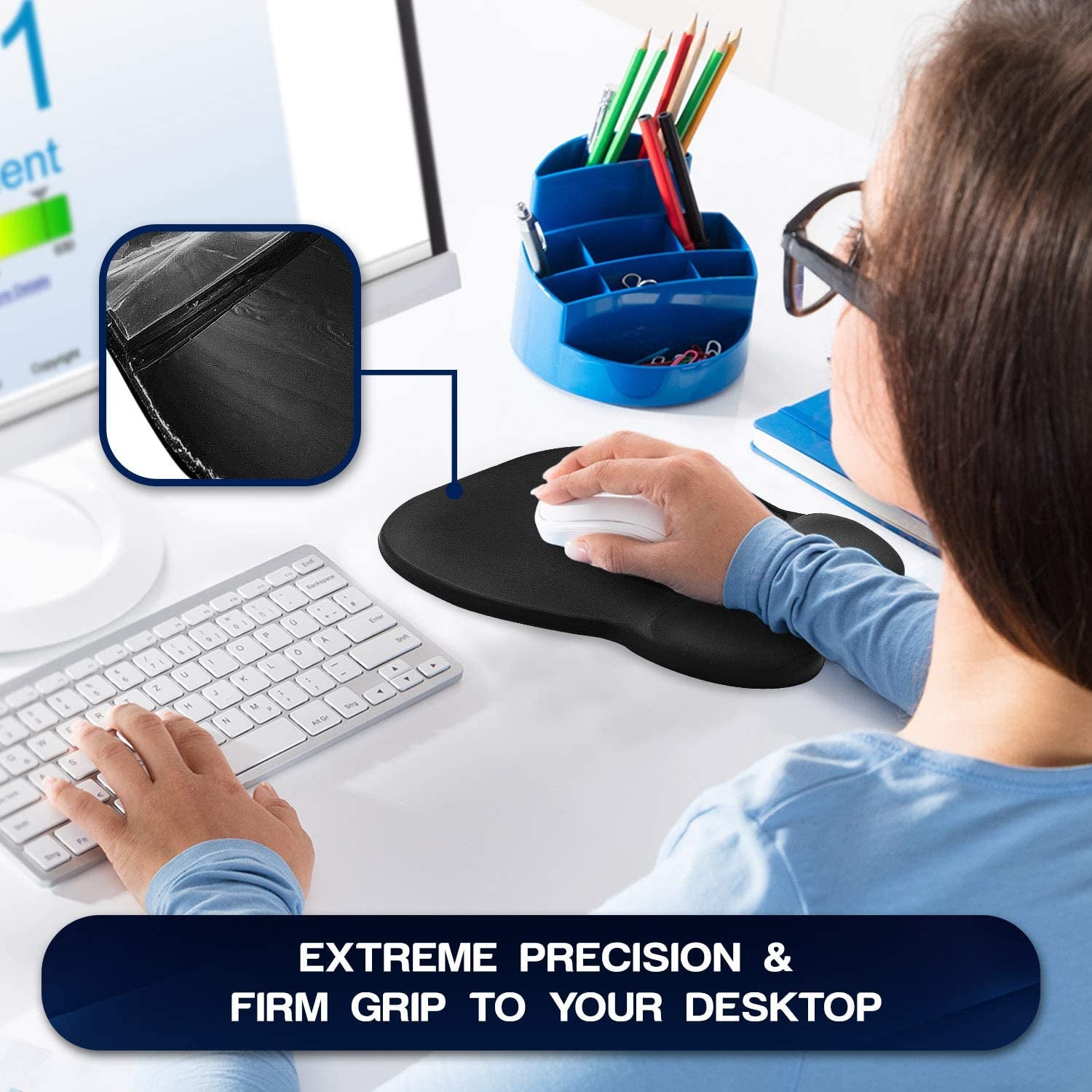 Ergonomic Mouse Pad with Wrist Rest Support, Black | Eliminates All Pains, Carpal Tunnel & Any Other Wrist Discomfort! Non-Slip Base, Stitched Edges! (1)