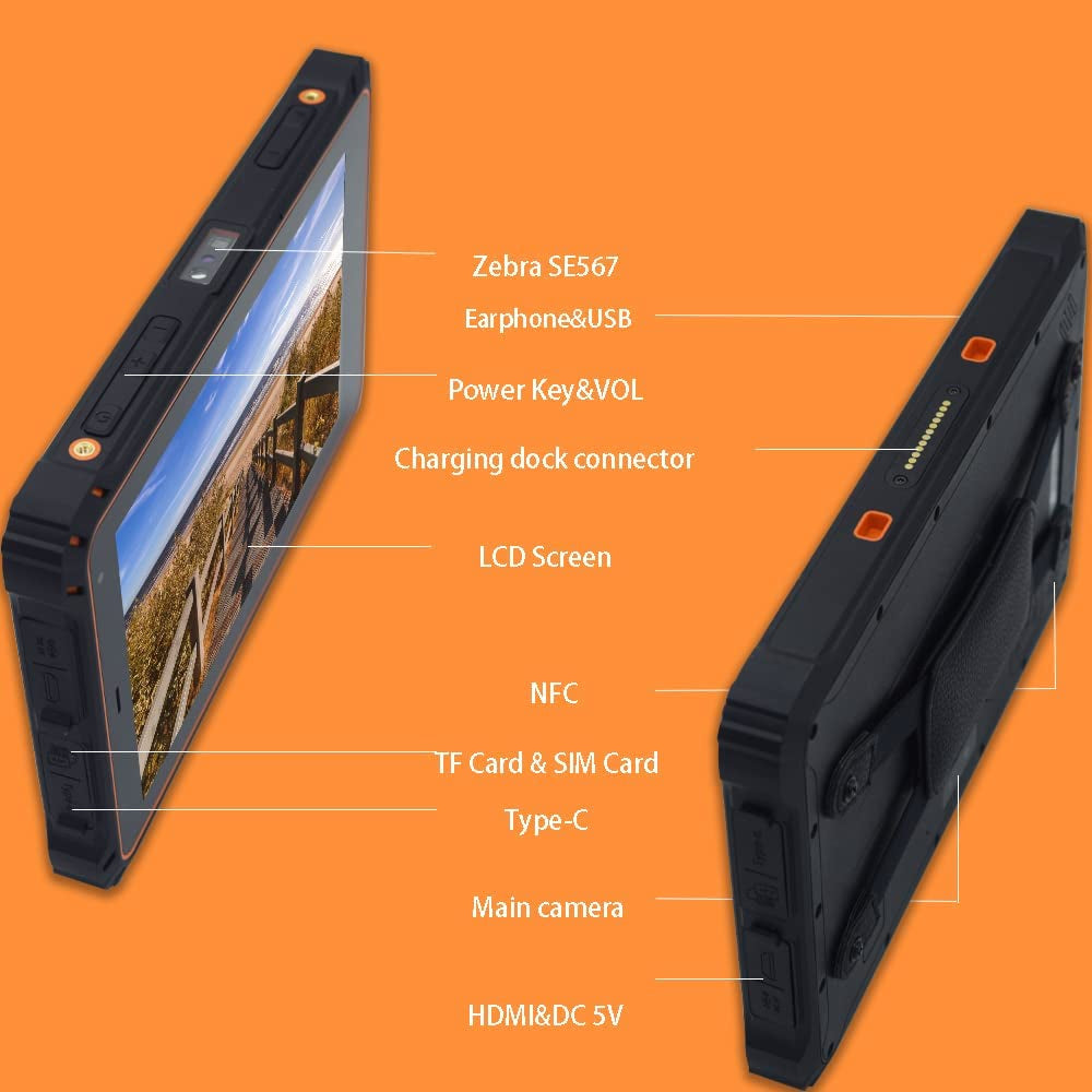 Rugged Android Tablet Scanner: 8 Inch Ruggedized Tablet Android 10 Heavy Duty Tablet 1200 * 1920 IPS LCD 800 Nits Sunlight Readable Work Tablets for Business Inventory/Warehouse Management