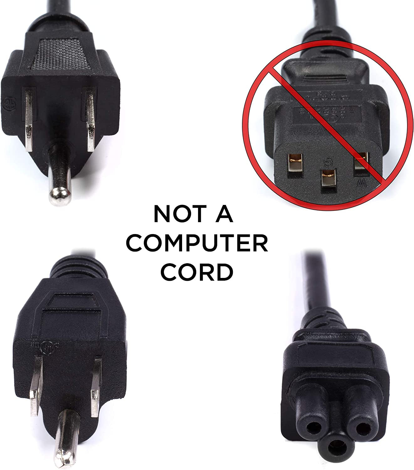 3 Feet, Black - 3 Prong AC Power Cable for Laptops, Computers, & Power Supplies - 3 Ft Three Prong Mouse Power Supply Cord - C5 Power Cord - NEMA 5-15P to C5 / IEC 320-3 Foot (0.9 Meter), Black