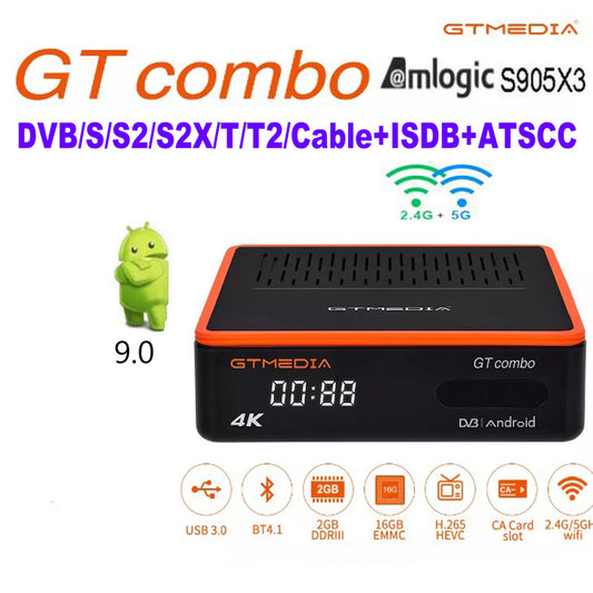 GTMEDIA GT COMBO Amlogic S905X3Android 9.0 TV Box DVB-S2 DVB-T2 DVB-C 2G 16G 2.4G 5G Wifi BT4 4K Android Dvb S2 T2 Pk Mecool K5