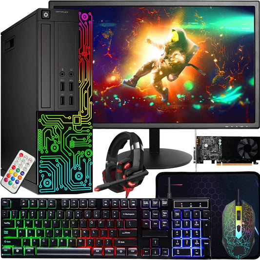 Dell Gaming Optiplex Desktop RGB Computer PC, Intel Core I5, Geforce GT 1030 2GB GDDR5, 16GB RAM, 512GB SSD, 24 Inch HDMI Monitor, RGB Keyboard Mouse and Headset, Wifi, Windows 10 Pro (Renewed)