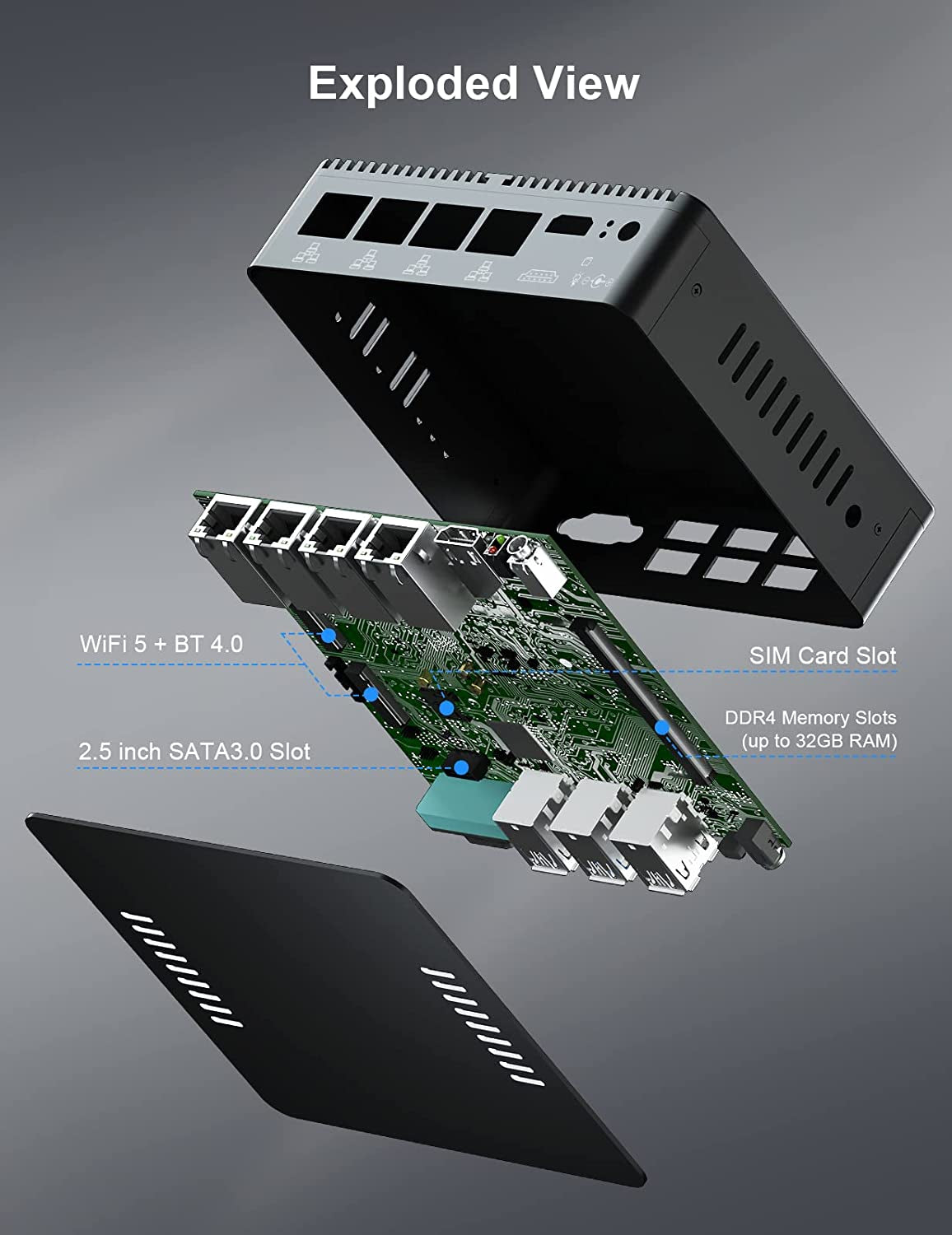 2.5Gbe Linux Firewall Micro Appliance, Celeron J4125, Windows 10 Pro, 4 × 2.5Gbe LAN Ports Firewall Router PCS Mall Portable Compact Desktop Computer 32GB RAM 256GB SSD