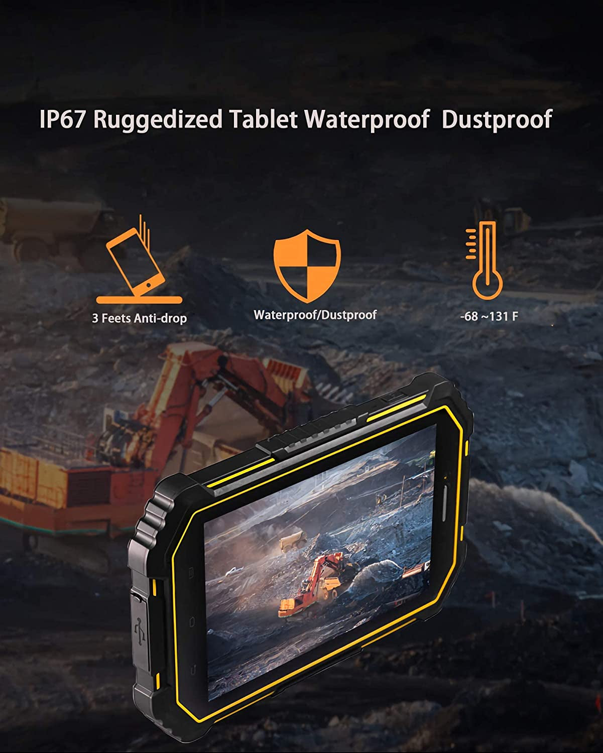 Rugged Android Tablet, 7" IP67 Water Resistant Ruggedized Tablet with Octa-Core Cpu,Android 9.0, 4GB RAM,64GB Storage, Wi-Fi, 13 Mega Camera,Waterproof Tablet for Enterprise Mobile Field Work