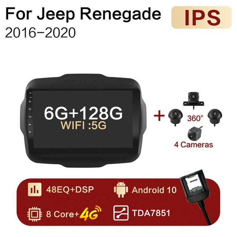 6G+128G Android 10.0 Voice Control 4G IPS Car Radio Multimedia Player GPS for Jeep Renegade 2016-2020 2Din 360 Panoramic Sunroof