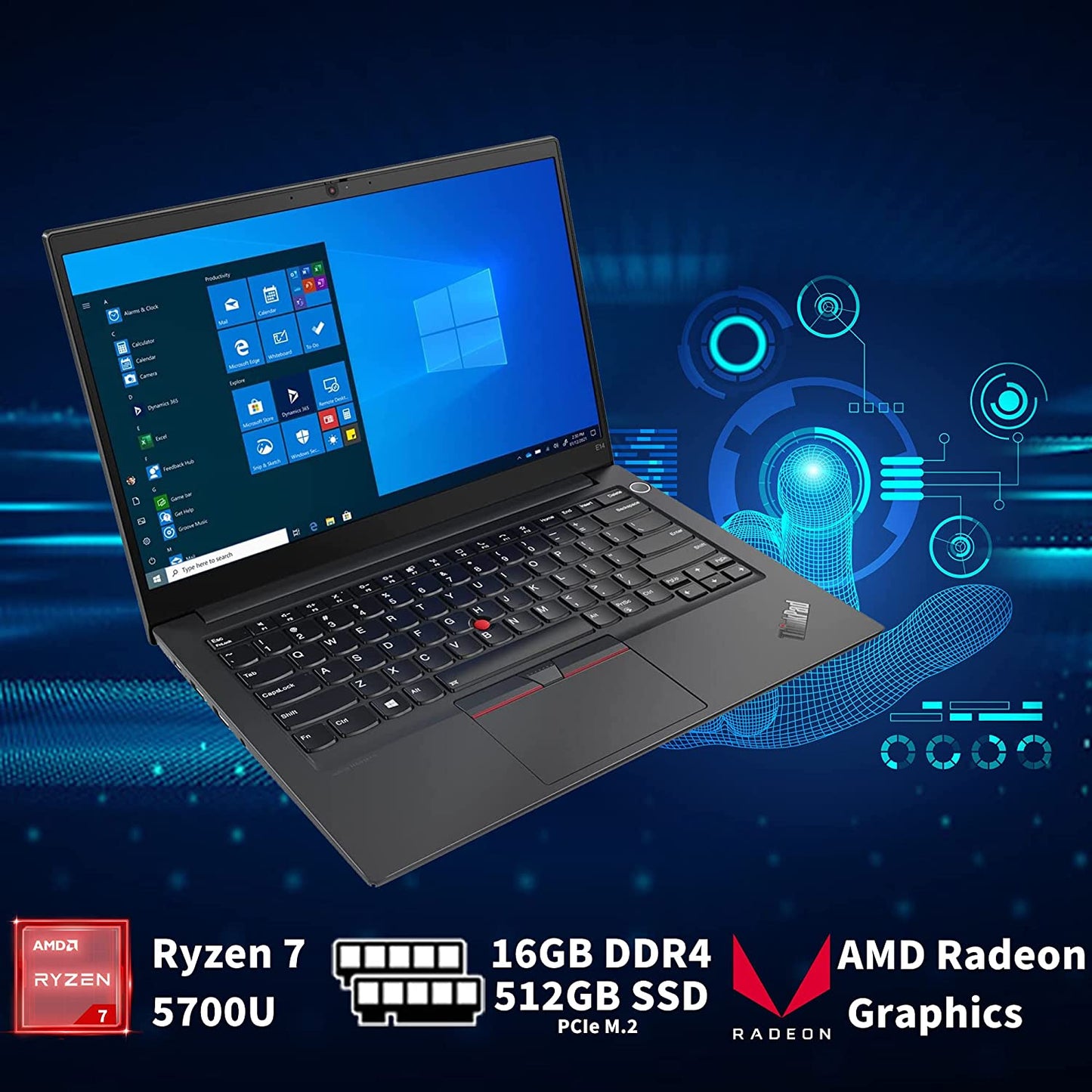 2022 Thinkpad E14 14" FHD Business Laptop, AMD Ryzen 7 5700U, 16GB RAM, 512GB SSD, AMD Radeon Graphics, Backlit Keyboard, 720P HD Camera, Windows 11 Pro, Black, 32GB Snowbell USB Card