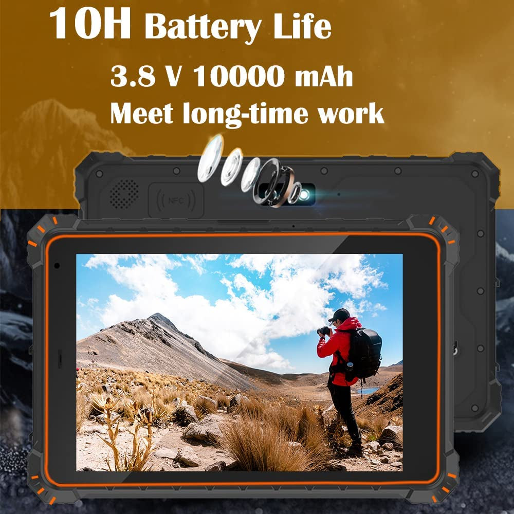 Rugged Android Tablet Scanner: 8 Inch Ruggedized Tablet Android 10 Heavy Duty Tablet 1200 * 1920 IPS LCD 800 Nits Sunlight Readable Work Tablets for Business Inventory/Warehouse Management