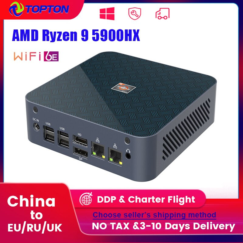 Topton Gaming Mini PC AMD Ryzen 9 5900HX 7 5800H Windows 11 2*DDR4 3200Mhz Nvme SSD 2.5G LAN Desktop Computer Wifi6E