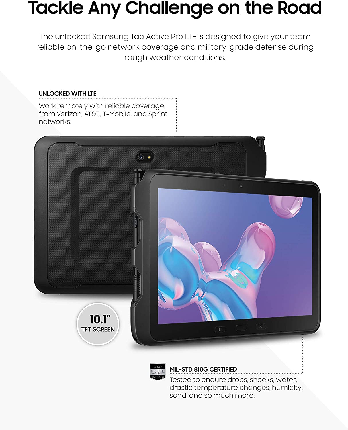 Galaxy Tab Active PRO 10.1" | 64GB & LTE (UNLOCKED) Water-Resistant Rugged Tablet, Black – SM-T547UZKAXAA