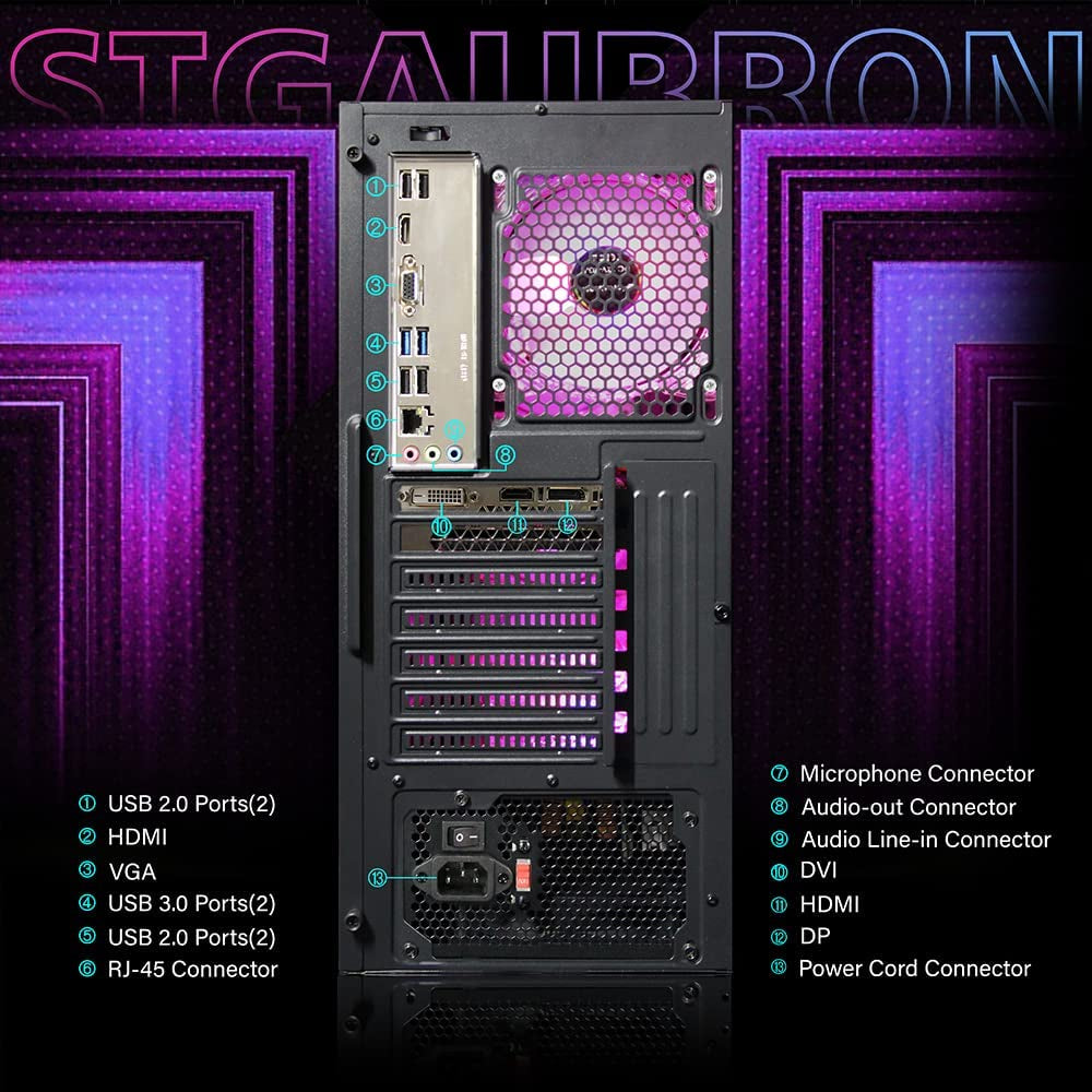 Stgaubron Gaming Desktop Pc,Intel Core I7 3.4G up to 3.9G,Geforce Gtx1660Ti 6G GDDR6,32G,1T Ssd,Wifi,Bt 5.0,RGB Fanx6,Rgb Keybaord&Mouse&Mouse Pad,Rgb BT Sound Bar,Rgb BT Gaming Mic,W10H64