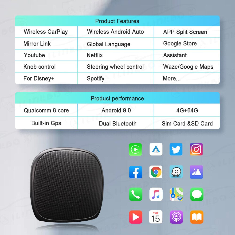 Carplay Ai Box Android 13 Netflix Iptv Spotify Wireless Android Auto Car Multimedia Play Ux999Lite for Volvo Ford Benz VW KIA